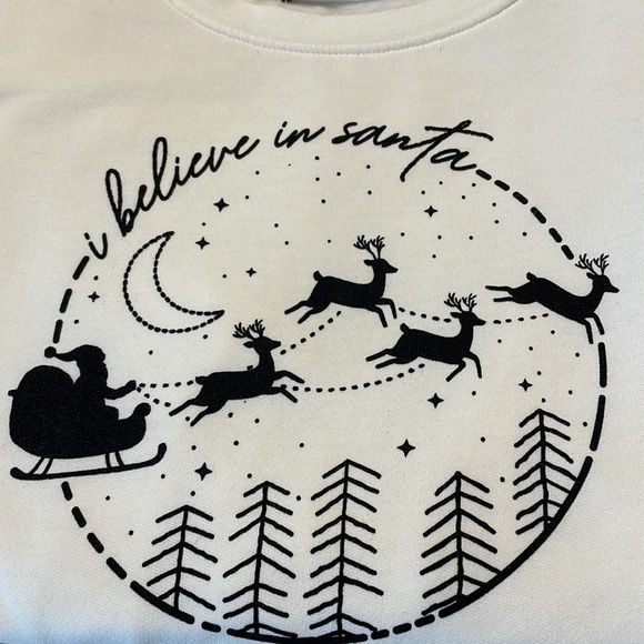 Fifth Sun Cream Minimalist "I believe in Santa" Christmas Sweatshirt Size L - Picture 10 of 10